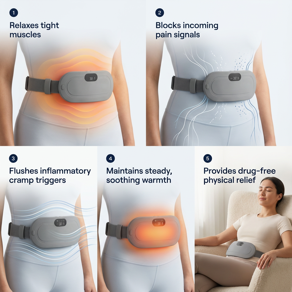 Dr. Nuro CrampRelief Heating & Vibration Belt - Instant Relief from Period Pain, Bloating & Fatigue — Dual Heat + Massage Tech for Drug-Free Comfort