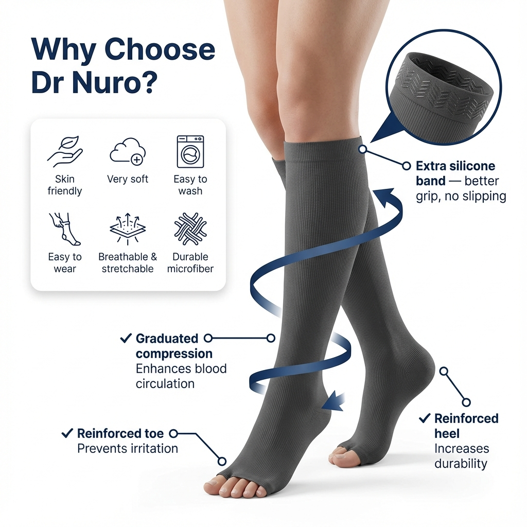 Dr Nuro Compression Socks - End Leg Pain, Reduce Swelling & Stop Varicose Veins - Medical-Grade Class 2 Support